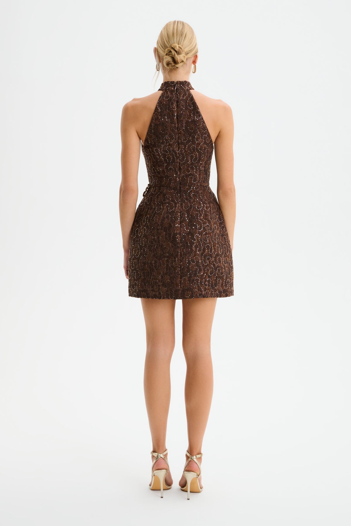 DARCIE Embellished Boucle Mini Dress in Brown