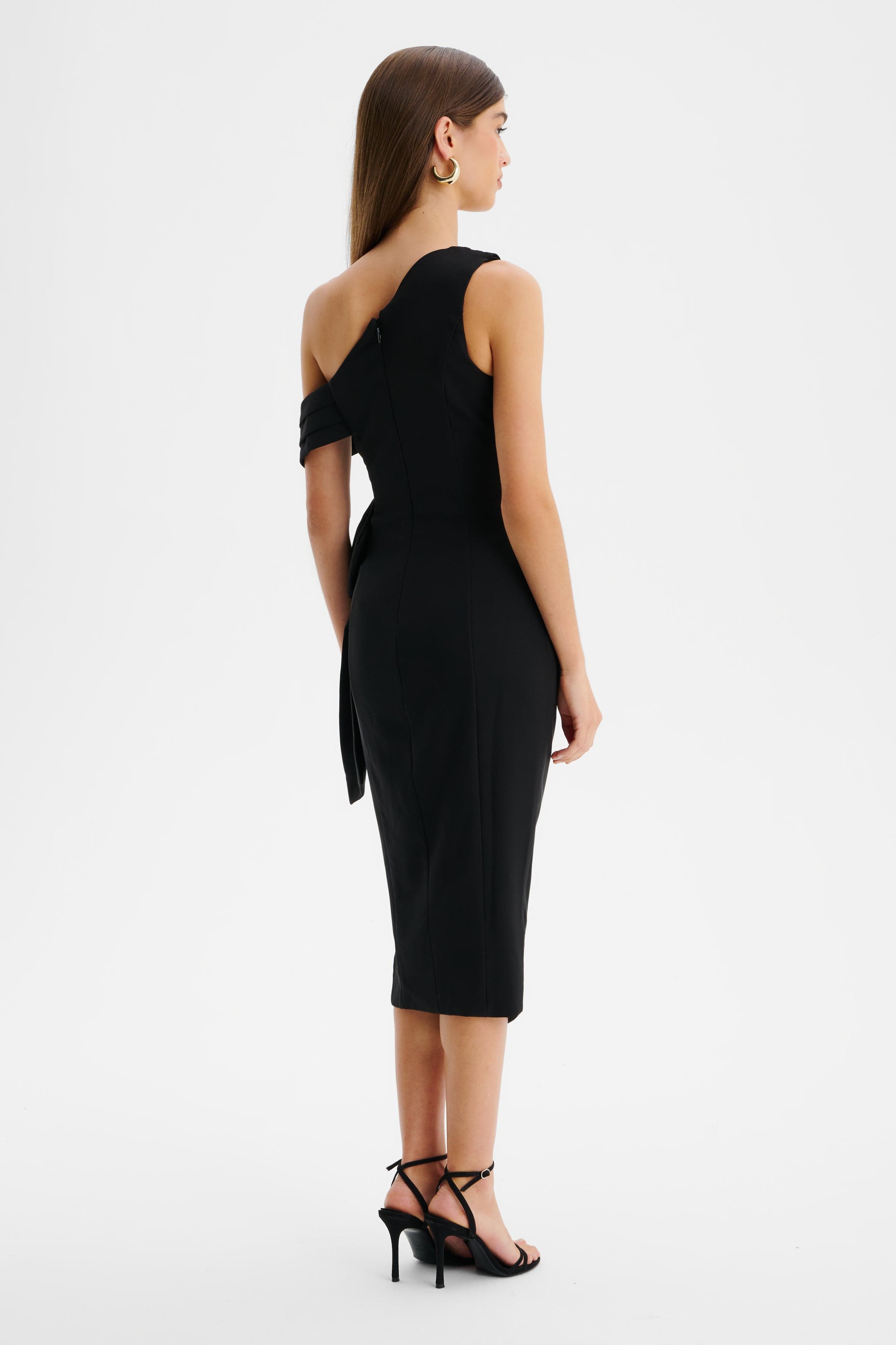 HONEY Asymmetric Midi Dress in Black