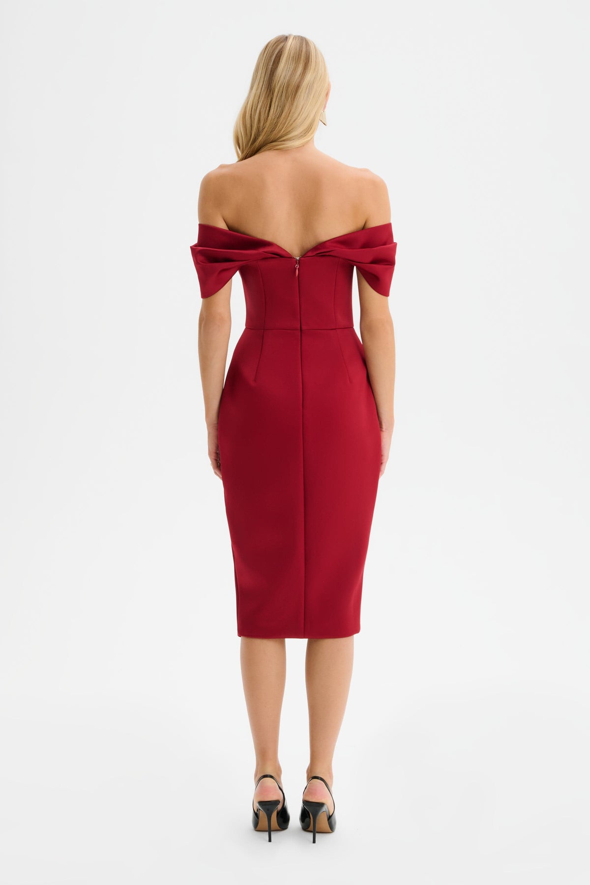 HARLEEN Satin Midi Dress in Red