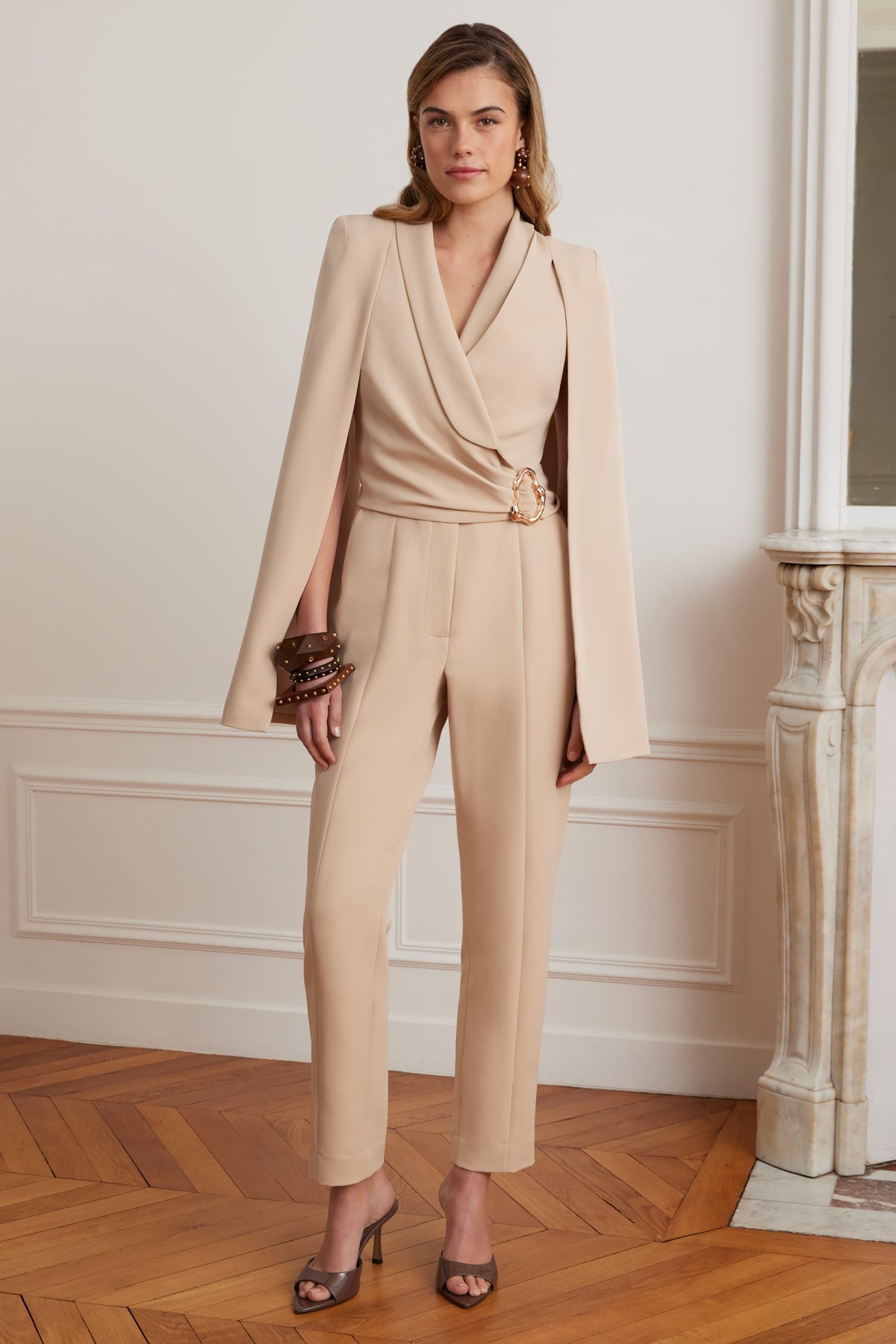 LILIA Cape Jumpsuit in Beige