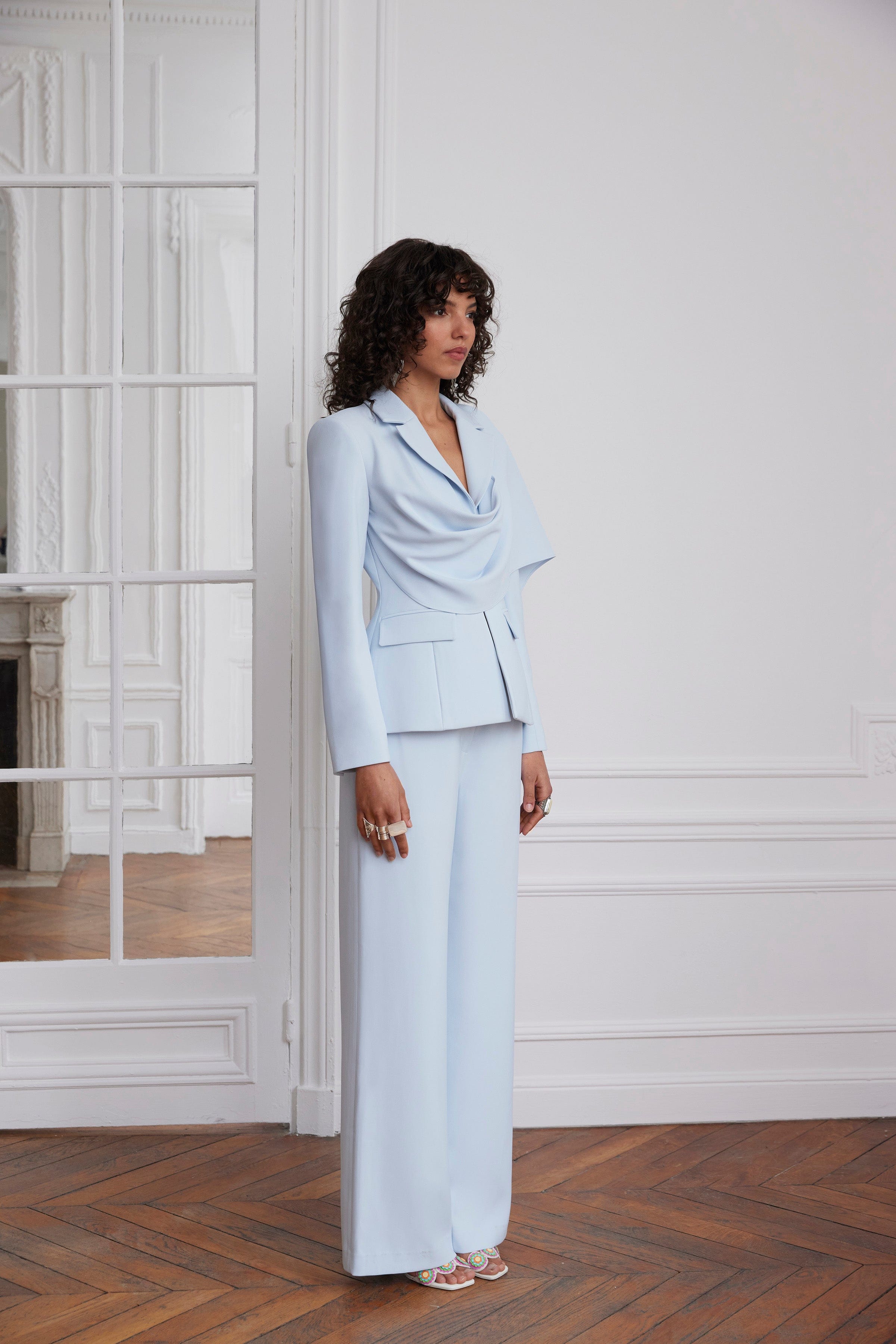 ELODIE Wide Leg Trousers In Powder Blue