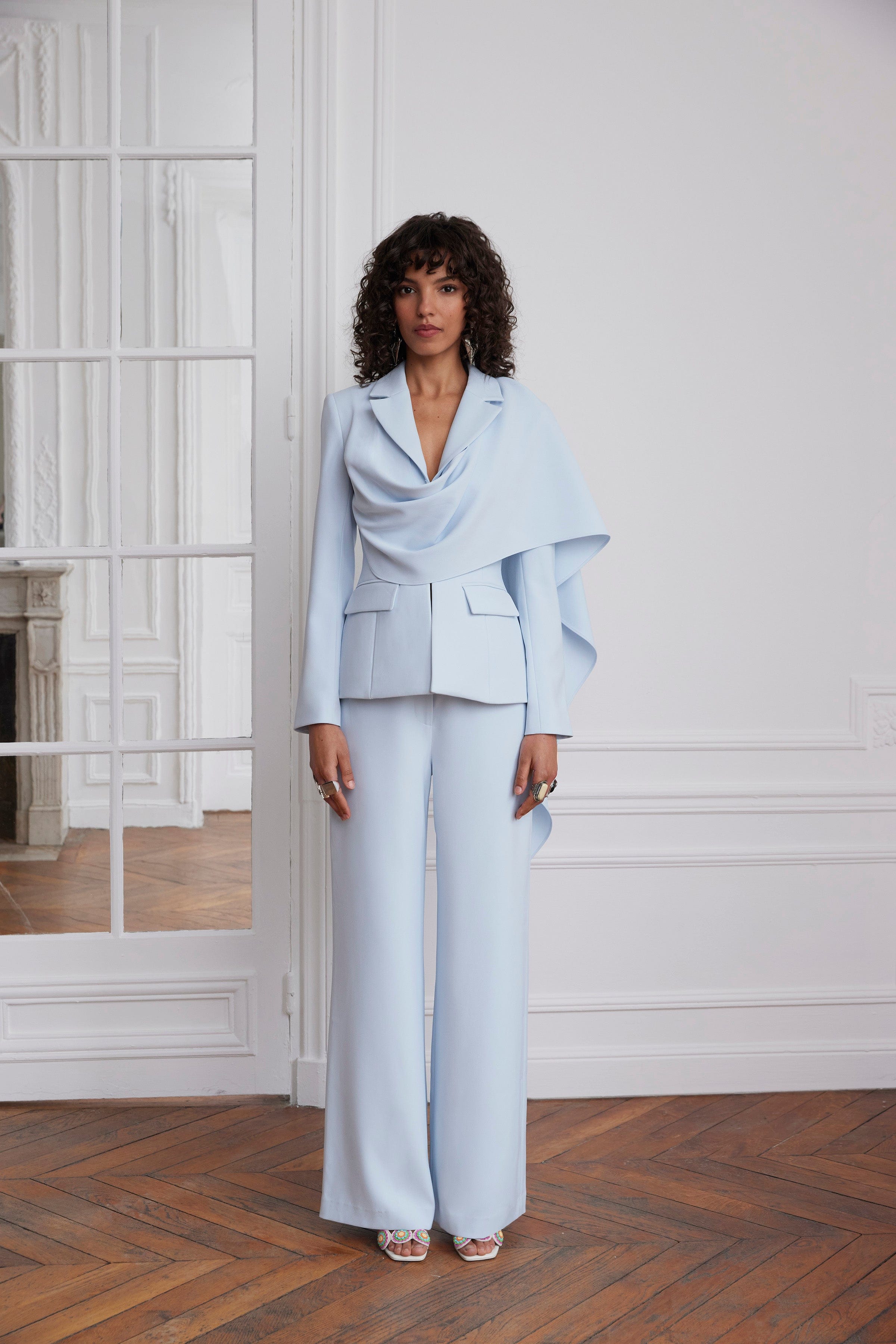 ELODIE Wide Leg Trousers In Powder Blue
