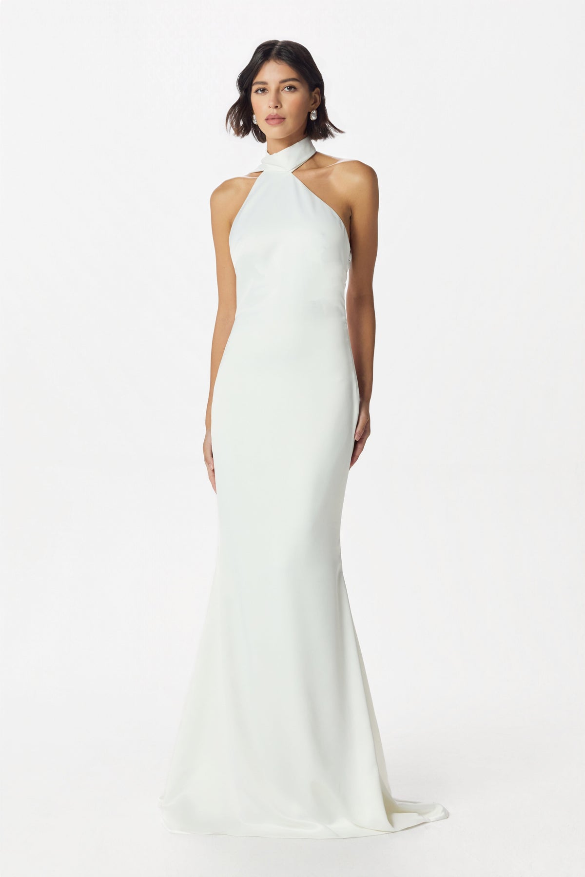 ALIANA Satin Maxi Dress in Off White
