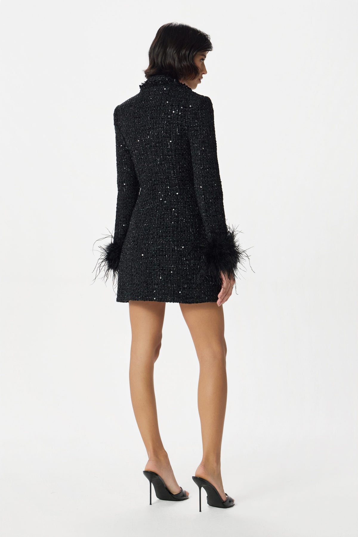 ELIANNA Embellished Boucle Blazer Dress in Black