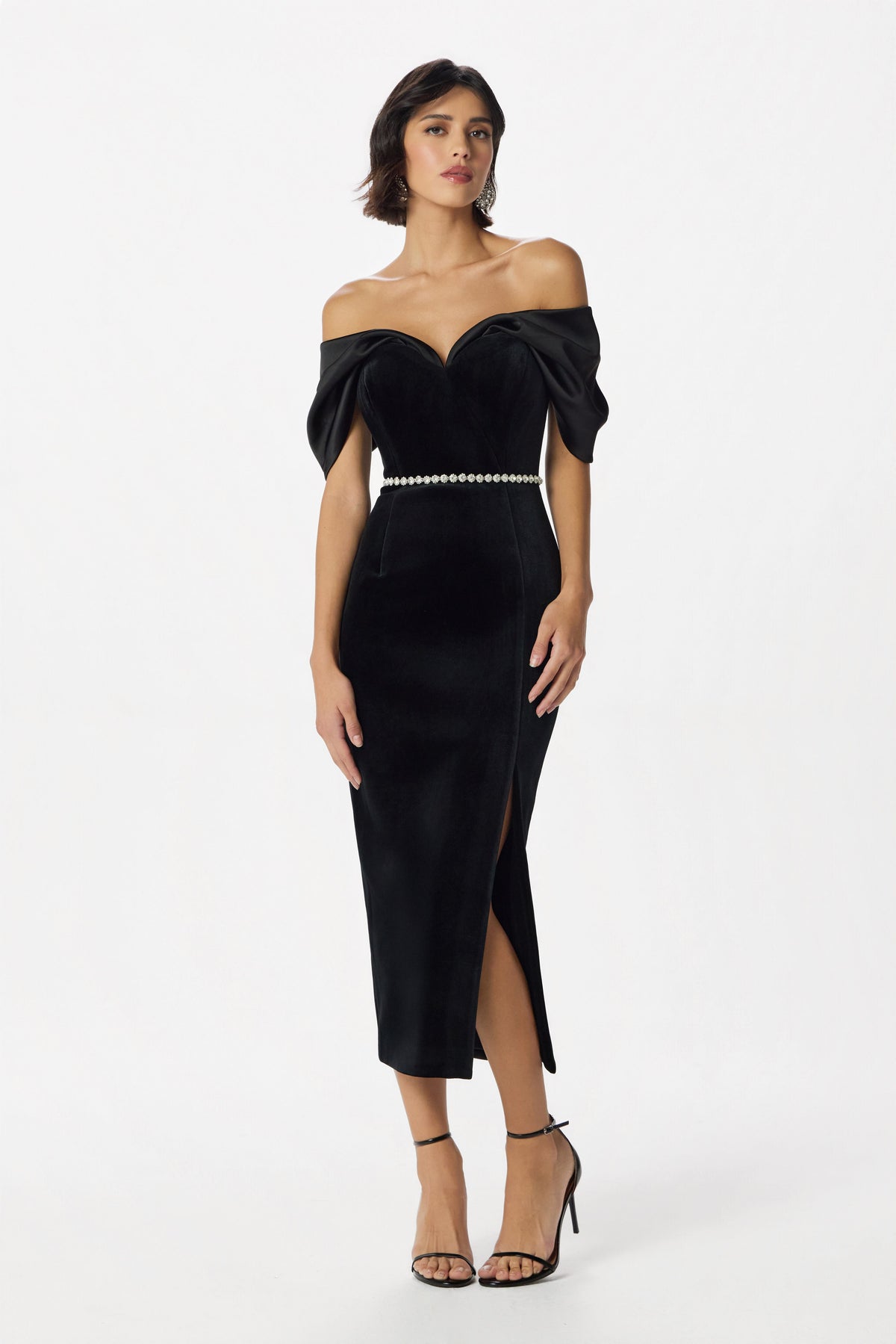 WINONA Velvet & Satin Midi Dress in Black
