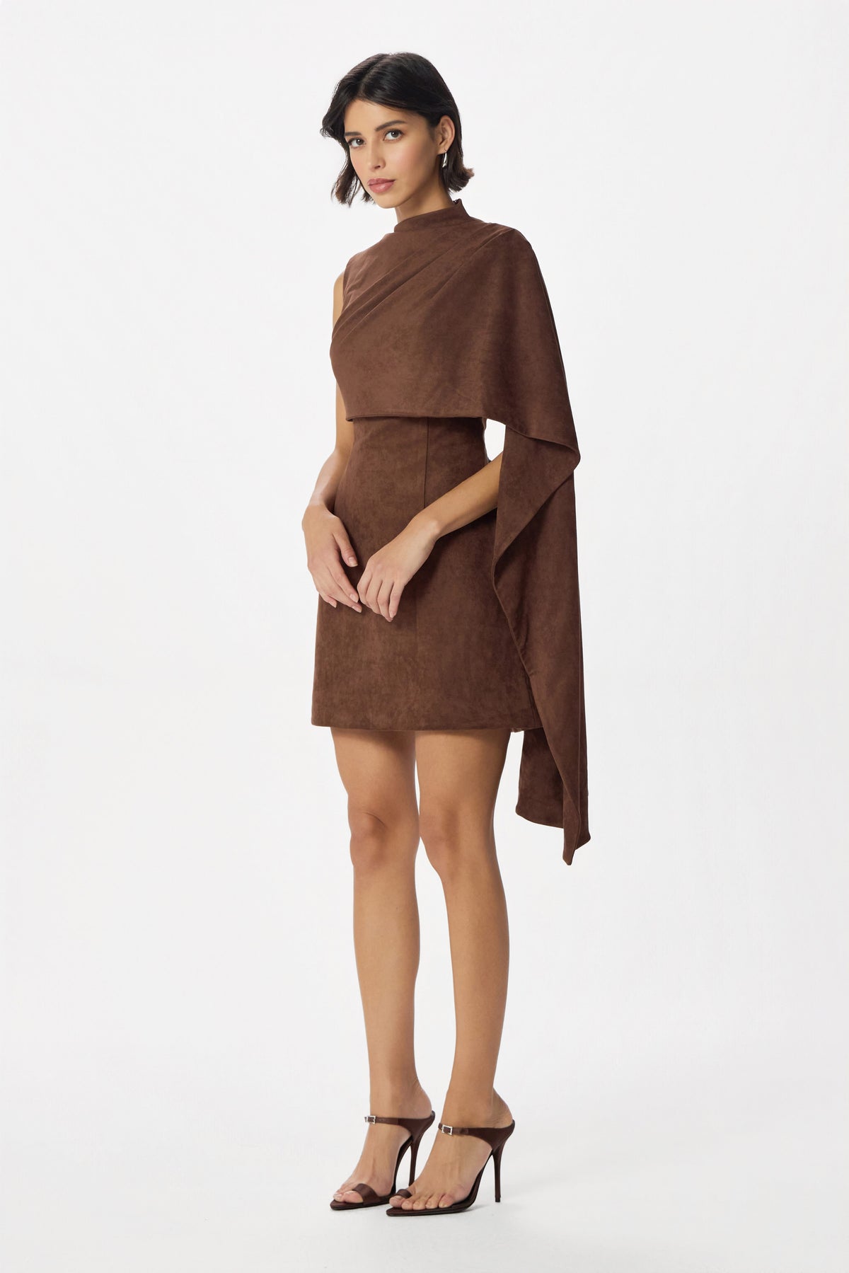RHYLA Faux Suede Mini Dress In Dark Brown