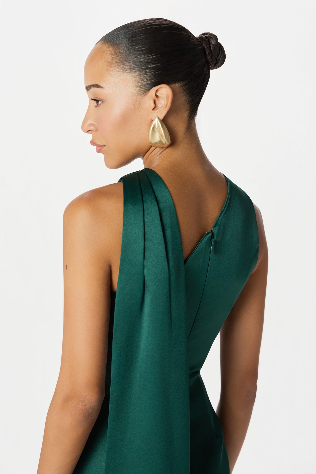 ROSE Satin Midi Dress in Emerald