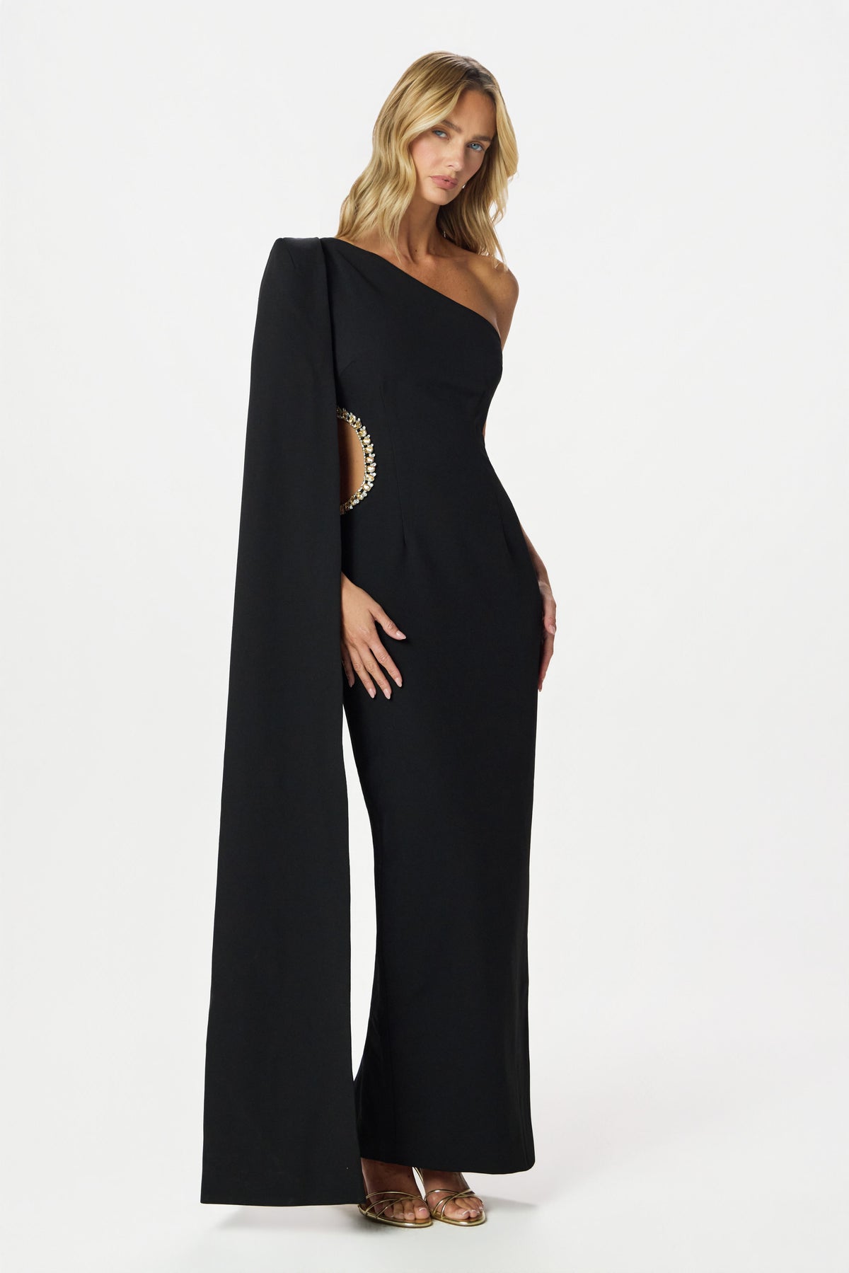 VIVIANA Asymmetric Maxi Dress in Black